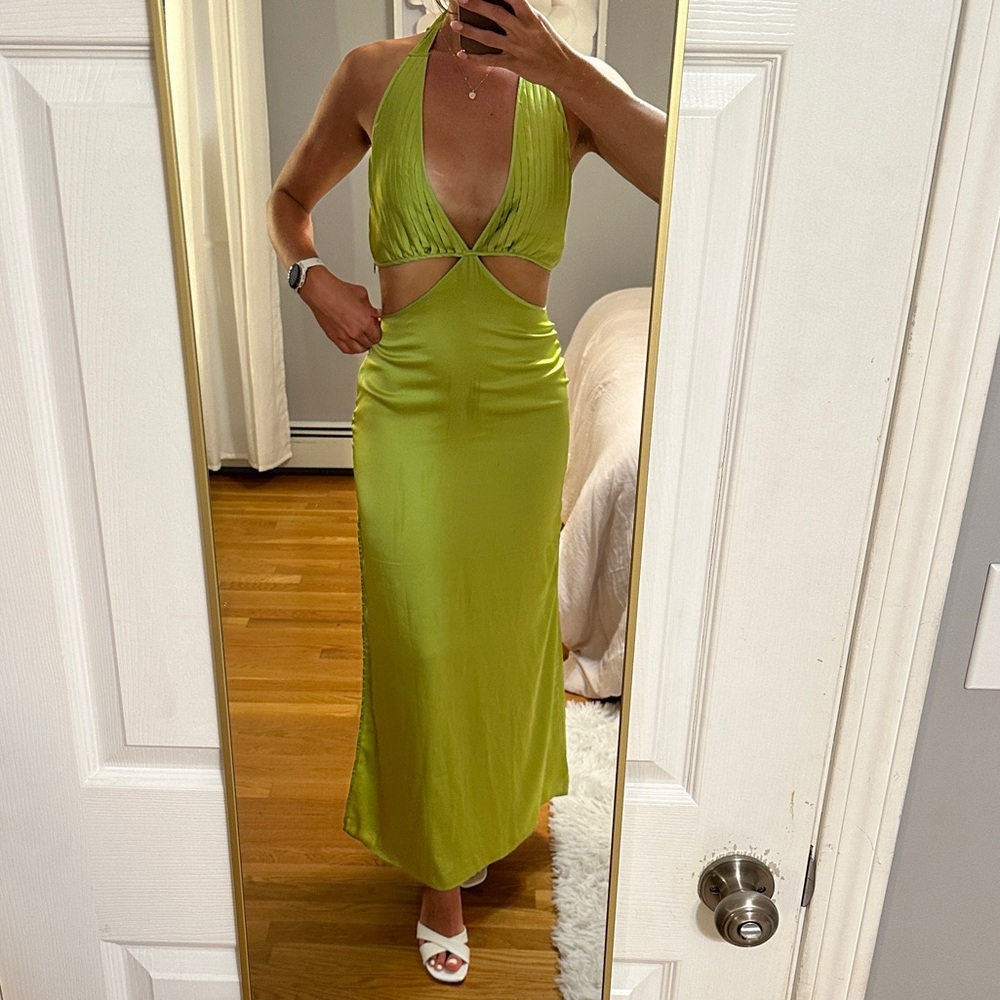 Green cutout formal dress